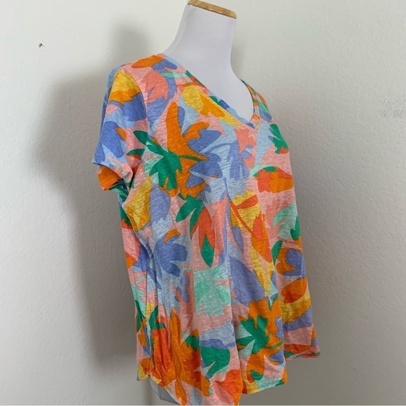 Joie 100% Linen Top Women’s 1X Colorful V Neck Short Sleeve Lightweight Coastal - Picture 16 of 16